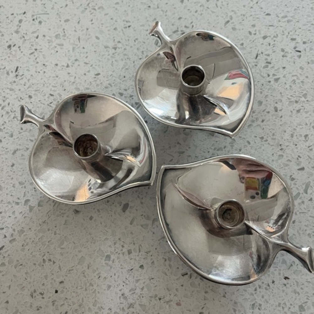 Vintage Prima HGP Denmark Silver Leaf Candle Holders Set of 3 Mid Century Modern